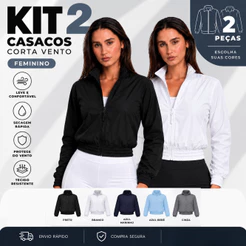 Kit Jaqueta Feminina Corta Vento Casaco Esportivo Leve com Zíper Academia Fitness Corrida