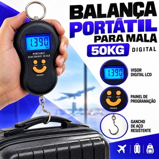 Balança Digital Para Bagagem 50kg com Gancho Função Tara Kg Lb Oz Mala Viagem Pesca