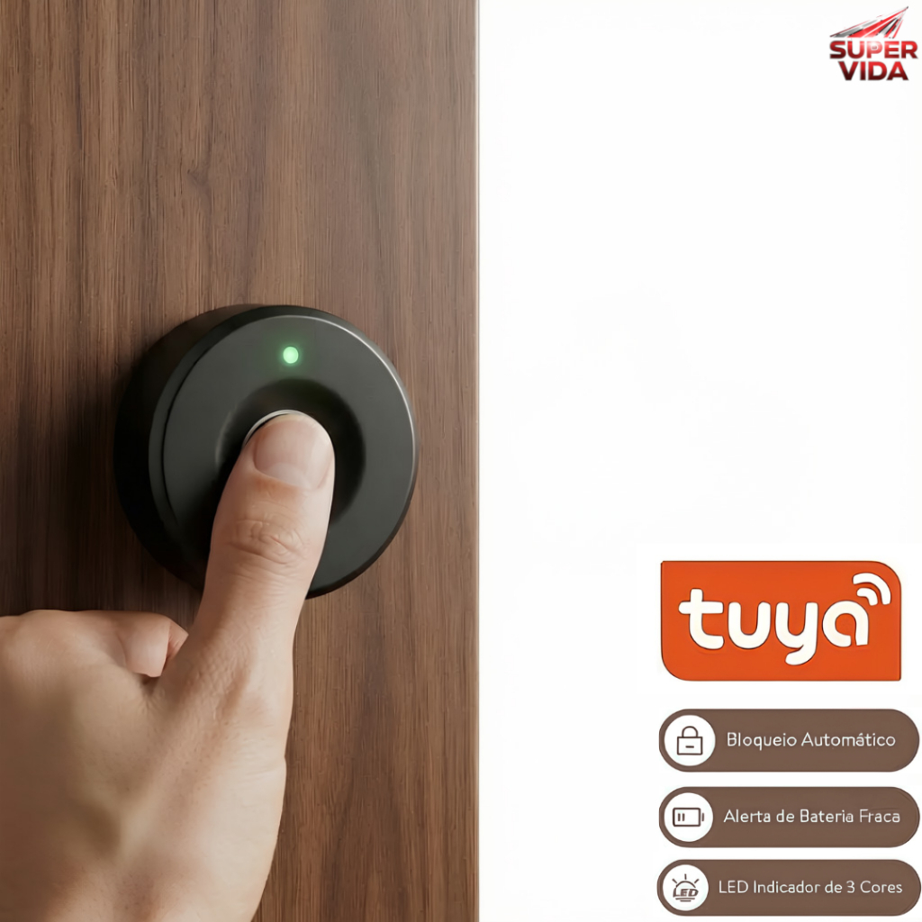 Fechadura Biométrica Tuya Bluetooth 20 Digitais para Armários e Gavetas com Alerta de Bateria