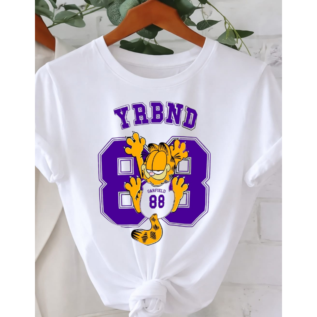 Camiseta Feminina T-Shirt 100% Algodão Estampada Garfield YRBND 88 estilosa e despojada Adulto e Infantil