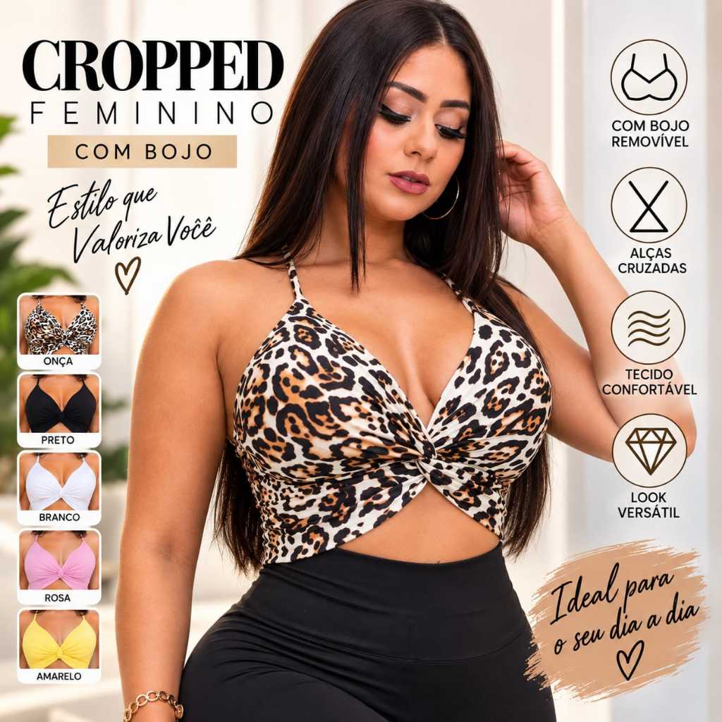 Cropped feminino Branco Alcinha Suplex com Bojo Look Verão