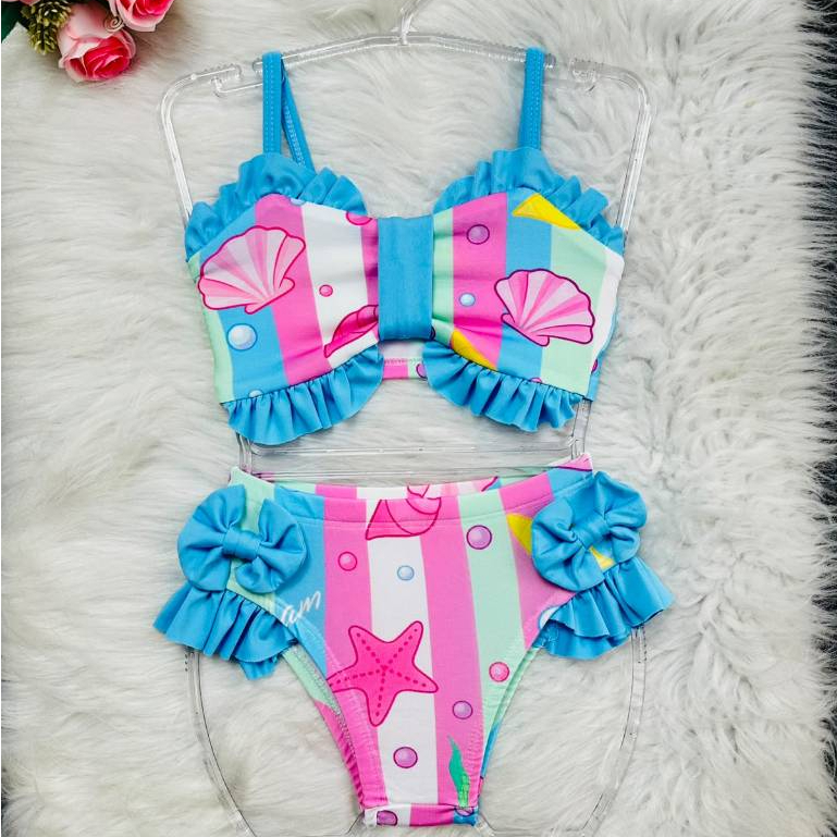 Biquini Infantil Menina com Babados e Laços Verão Praia Piscina