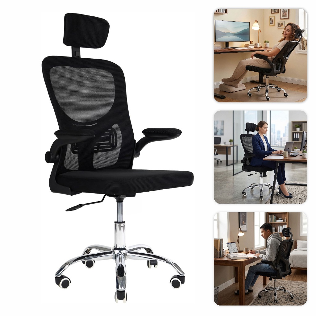 Cadeira De Escritório Secretária Estofado Mesh Home Office Altura Ajustável Giratória