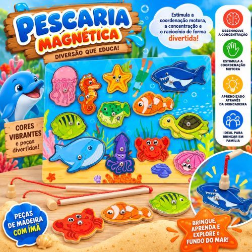 Pescaria Encaixe Divertido 3x1 Alinhavo Quadro Branco MDF Montessori Brinquedo Educativo Sensorial