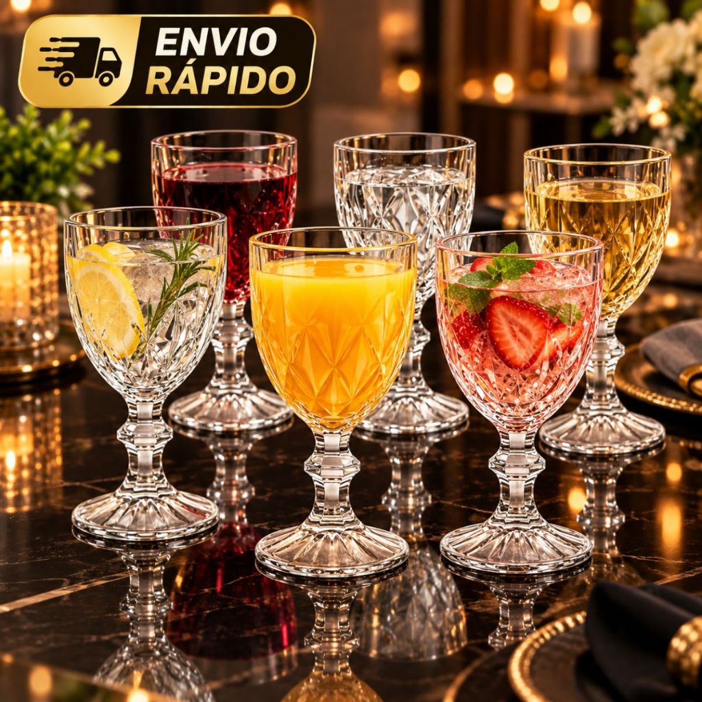 Conjunto Jogo 6 /12 Copos Taças De Vidro Cristal Resistente Diamond Luxo Elegante Transparente Mesa Posta Decoração Água