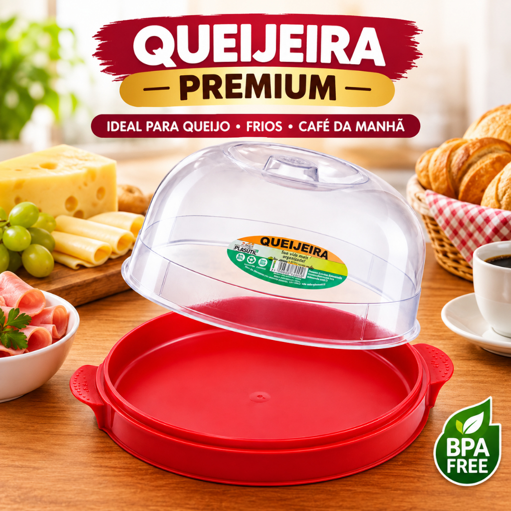 Queijeira Porta Queijo com Tampa Acrílica Premium BPA Free