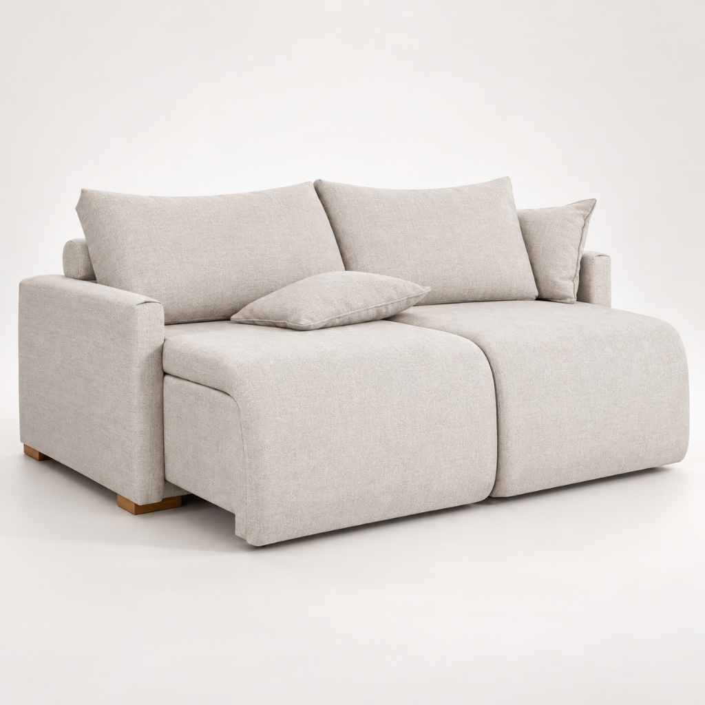 Sofá Cama Living Retrátil Milão 3 Lugares 1,80m em Linho com Almofadas Soltas Encosto Removível para Sala