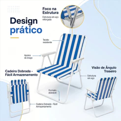 Cadeira Praia Portátil Dobrável Praia Camping Encosto Oxford Kit 2 Cadeiras