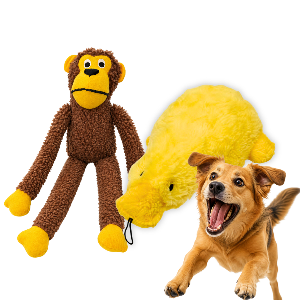 Kit 2 Brinquedos de Pelúcia para Cachorro e Gato – Pato Big Duck + Macaco Macios e Resistentes