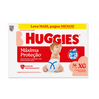 Fralda Huggies XG 56 Unid Máxima Proteção 12h Seco Antivazamento Bebê