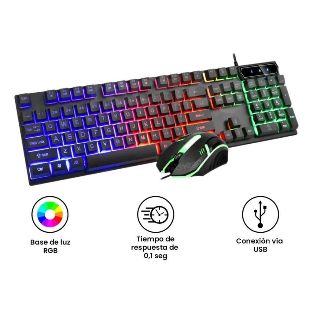 Kit Teclado e Mouse Gamer KNUP KP-TE115 RGB USB com Fio ABNT2 Iluminação LED para PC — imagem 2 de 2