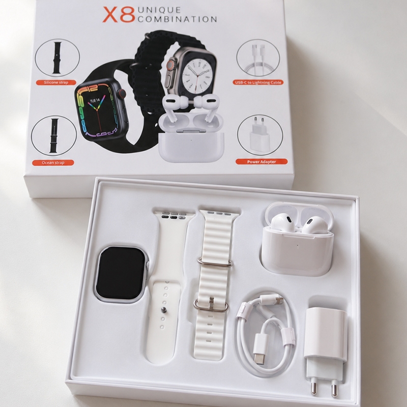 Novo 2026  X8 kit 6 em 1 Smartwatch Relógio Inteligente TWS bluetooth Carregador esportes fone de ouvido