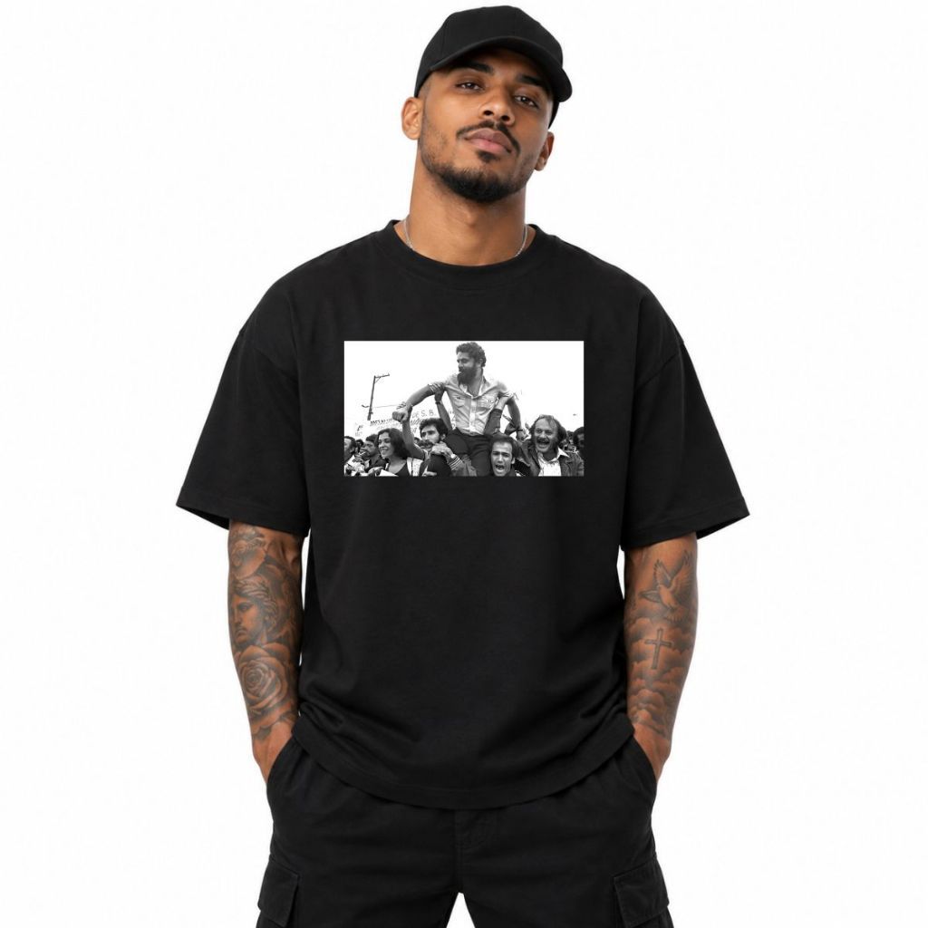 Camiseta Masculina Lula Greve de 1980 Estampa Histórica Preta Streetwear Oversized