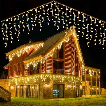Cascata 400 Leds Decoração Natal Enfeites Natalinos 10m 8 Funções Luz Colorida ou Quente Fria 110V 220V