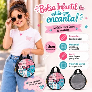 Bolsinha Redonda Infantil ARO 18cm com Alça de mão / Escolha sua Estampa: