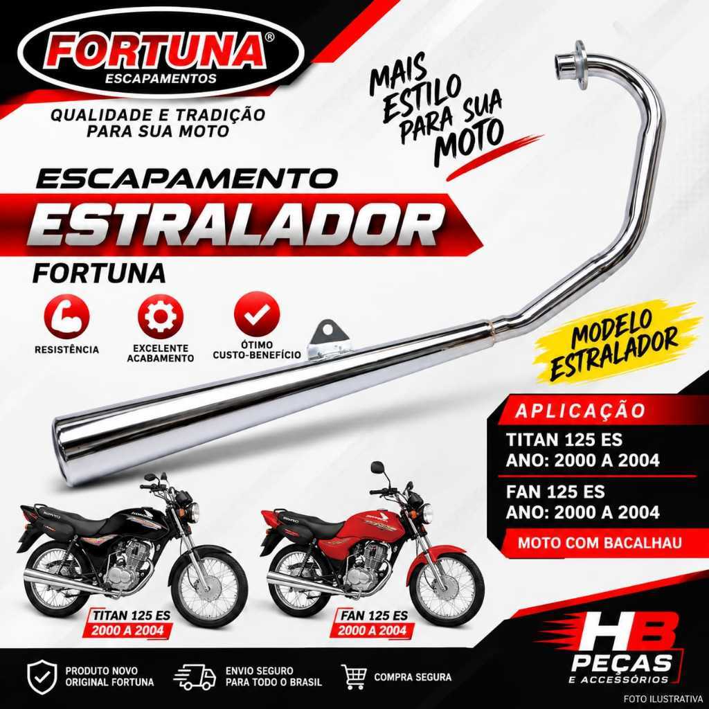 Escapamento Titan 125 Es Estralado Ano 2000 2001 2002 2003 e 2004 Fortuna Cromado para Bacalhau