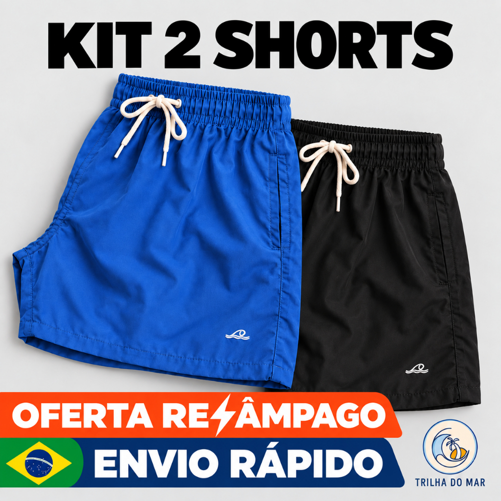 Kit 2 short masculino elastano premium mauricinho 3 bolsos elastano cadarço cru corrida caminhada academia praia surf