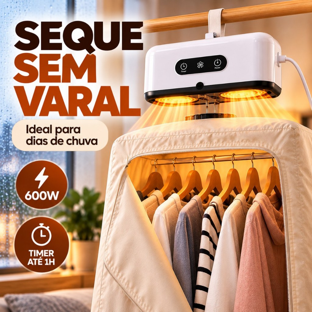 Secador De Roupas Portátil Elétrico Aquecedor Varal Dobrável Secagem Rápida