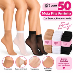 Kit com 50 Pares Meia Fina Feminina