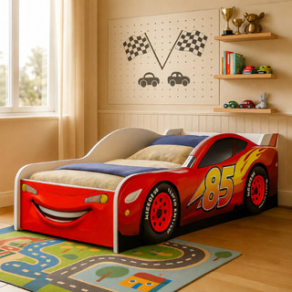 Cama Carro Infantil Juvenil Adesivada com Proteção Lateral Quarto de Criança