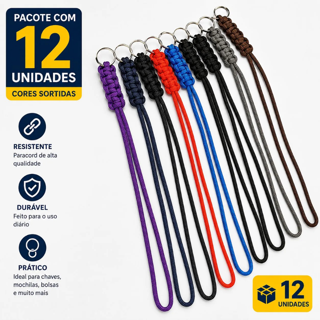Chaveiro Cordão Moto Pacote C/ 12 cores sortidas