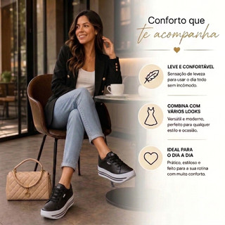 Tênis Casual Feminino Plataforma Conforto Leve e Super Estiloso Branco Macio Sola Alta