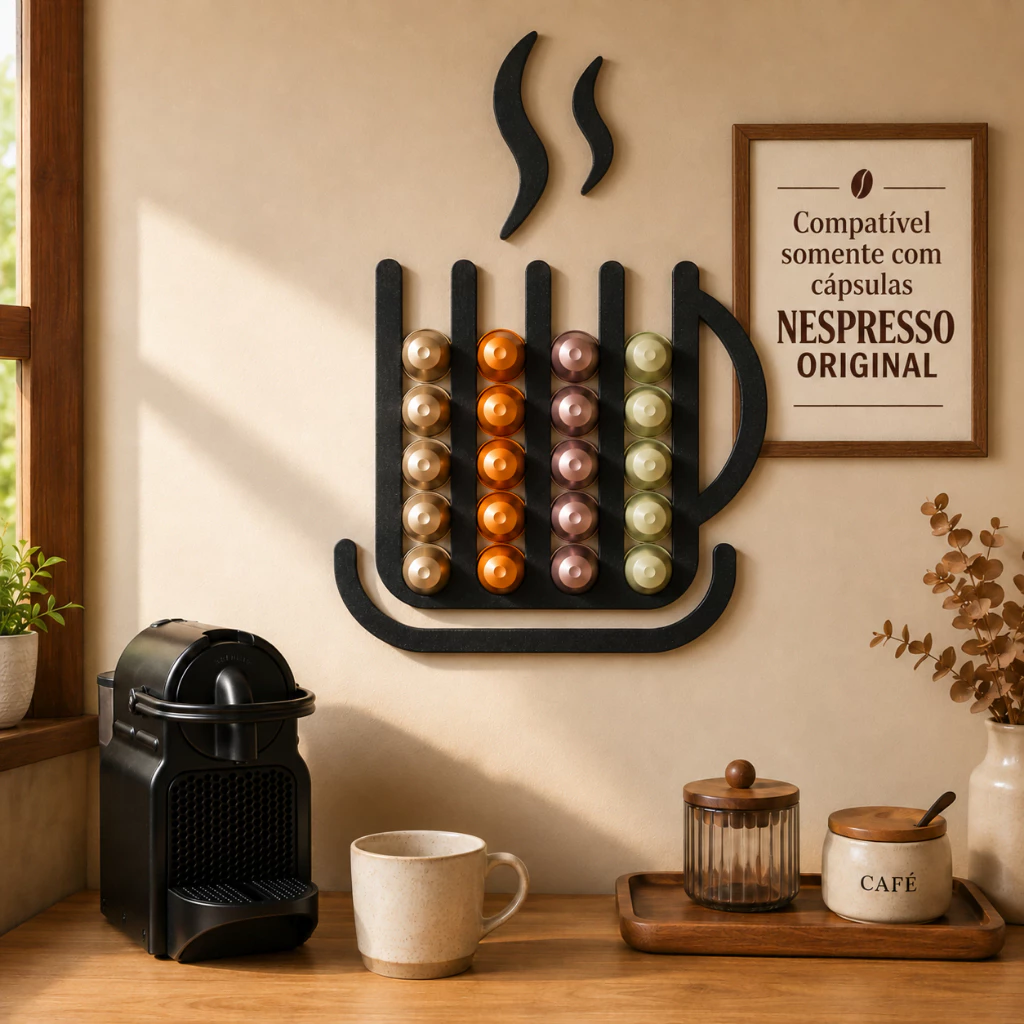 Porta Cápsulas NESPRESSO ORIGINAL de Parede Formato Xícara 20 Cápsulas Sem Furos com Fita Dupla Face — imagem 1