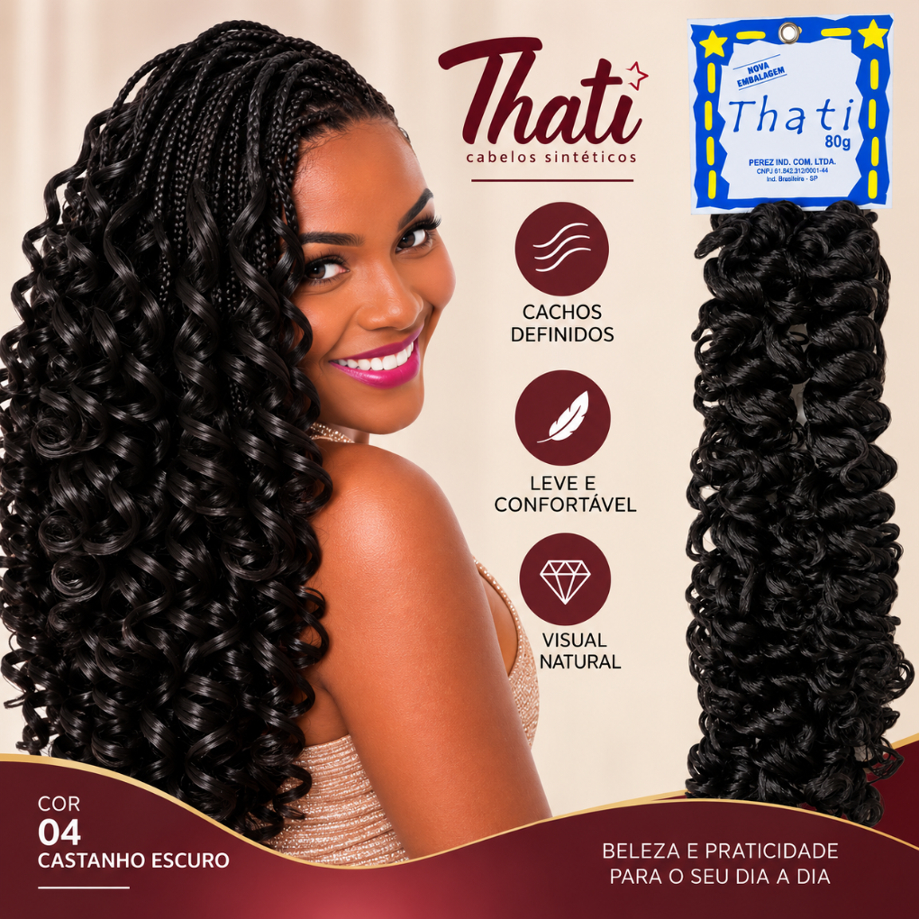 Cabelo Sintético Thati Deby Cacheado 80g Fio a Fio ou Crochet Braid 60cm