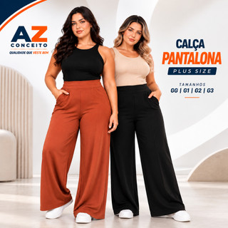 Calça Plus Size G1, G2 e G3 Pantalona Feminina Cintura Alta Tecido Duna