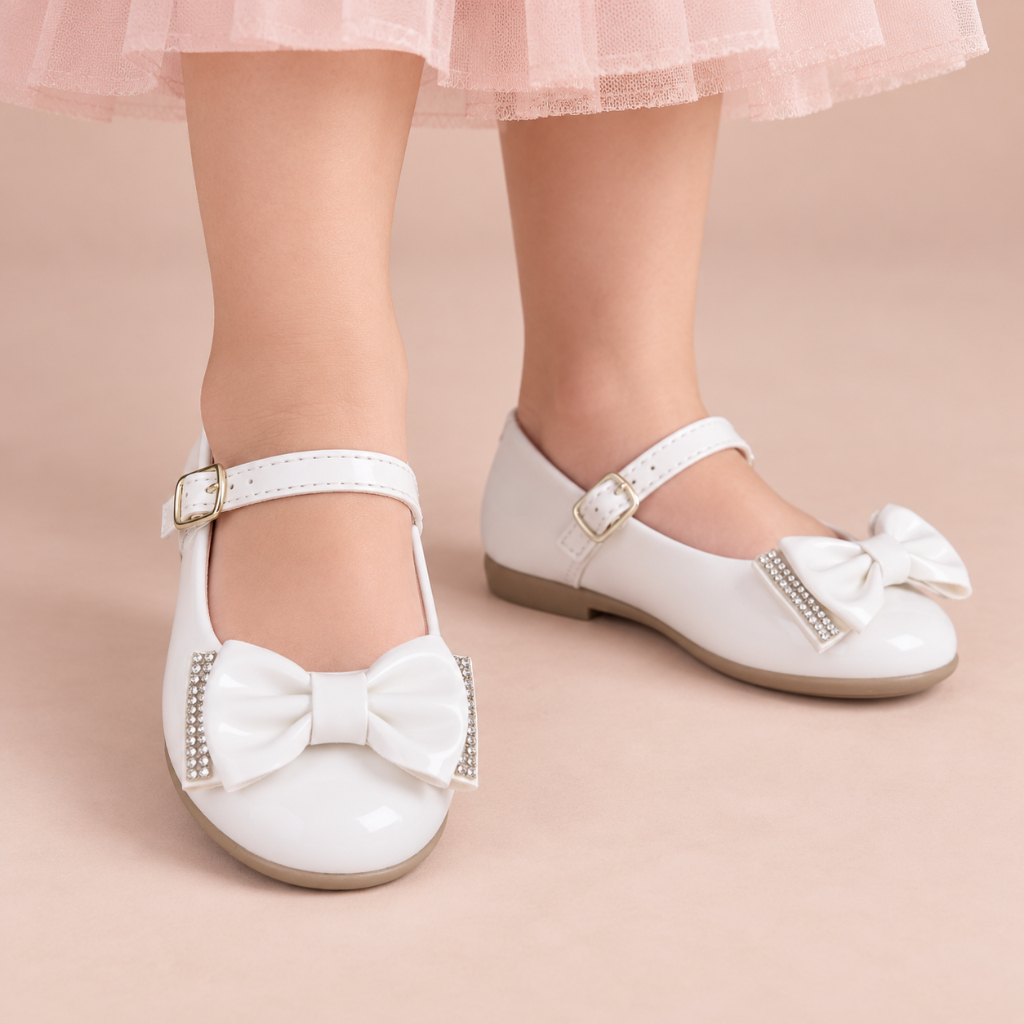 Sapatilha Infantil Menina Verniz com Laço Elegante Strass Confortável