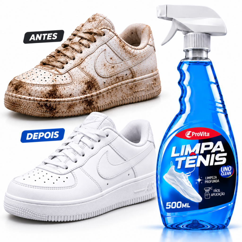 Limpa Tênis Provita Spray Premium 500ml Remove Encardido Sujeira Pesada Manchas Solado Branco Restaura Calçados Colorido