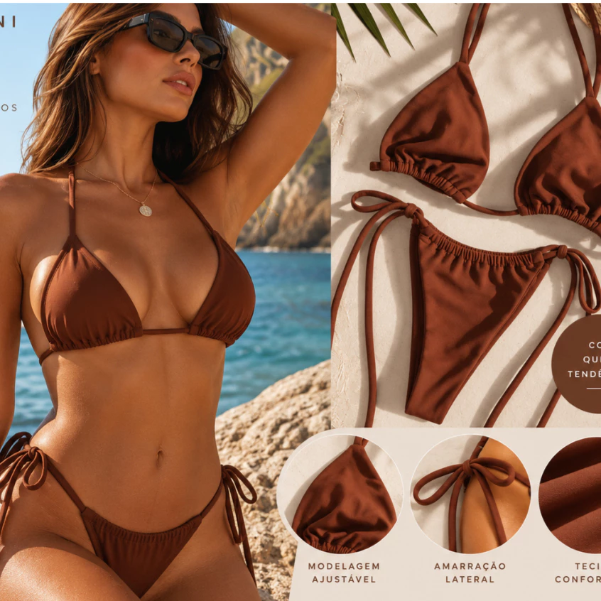 Biquíni cortininha amarração lateral suplex sem bojo moda praia — imagem 1