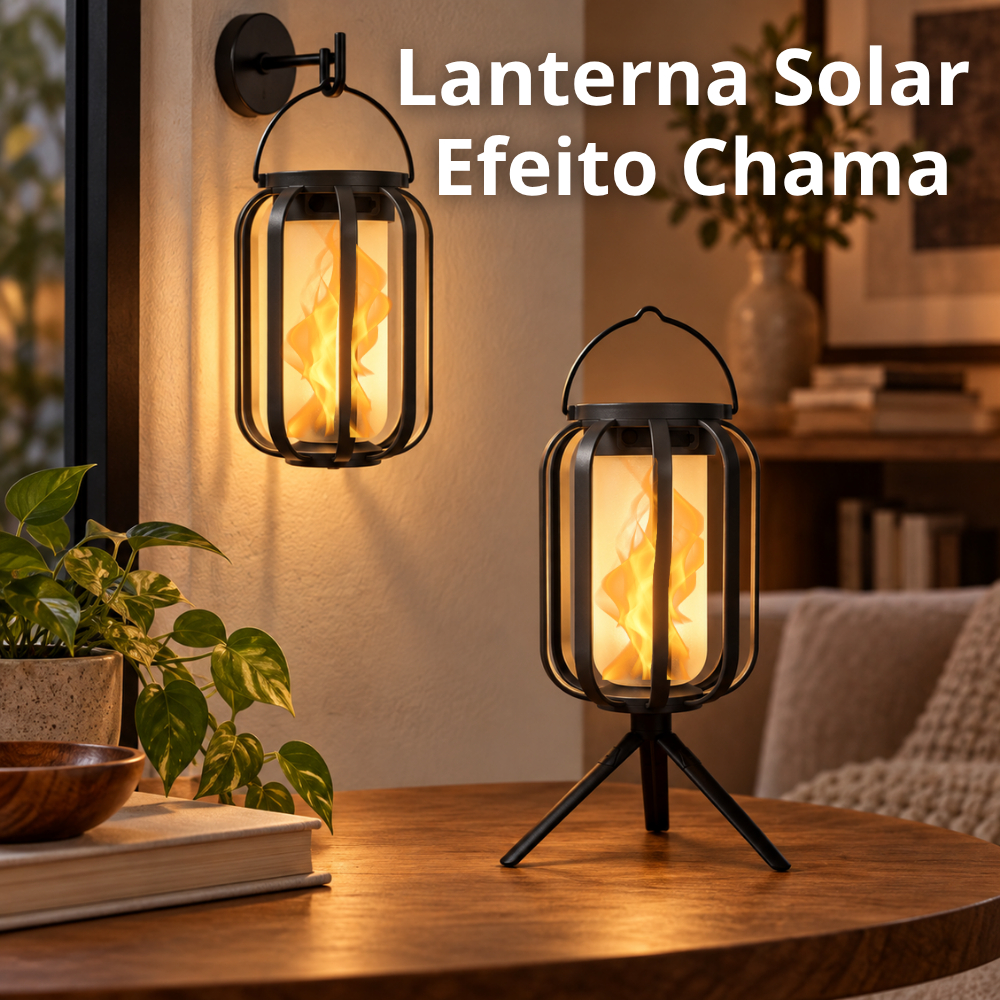 Luminaria Solar LED Lanterna Efeito Chama Recarregável USB para Jardim e Camping