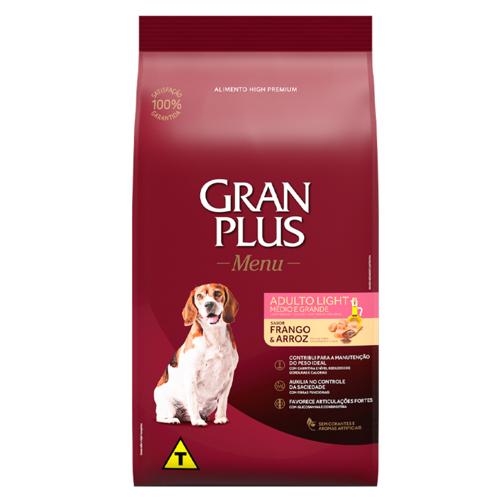 Ração Gran Plus Cães Menu Light Frango e Arroz - 15Kg