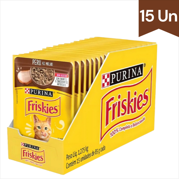 Sachês Friskies Ração Úmida Peru Ao Molho Para Gatos Adultos Caixa 15Uni de 85g