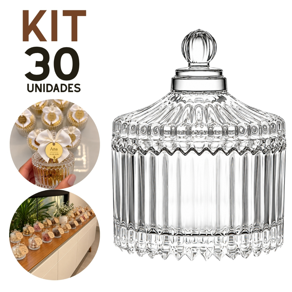 Kit Bomboniere Potiche Vidro Mini 9cm Transparente Lembrancinha Casamento Aniversario Batizado Vela
