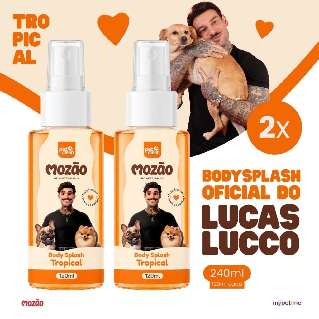 Kit 2 Body Splash Pet Tropical 120ml Mozão Lucas Lucco - Perfume Colônia Para Cães e Gatos Spray