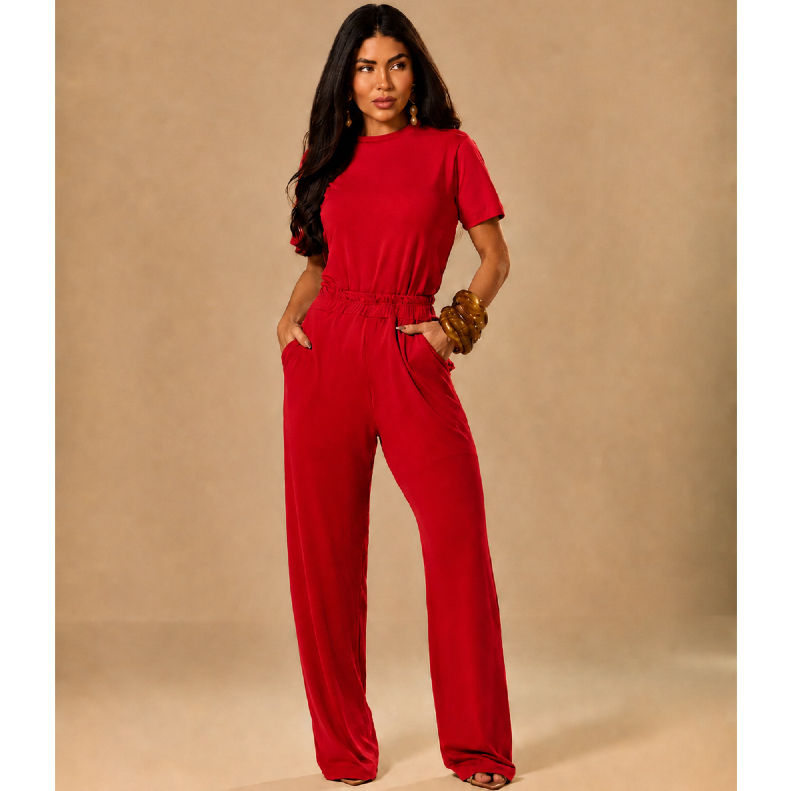 Conjunto Feminino Elegante Confort Moletinho  Chique Calça e Blusa Verão Longo Festa Evangélico Social Aerolook Casual