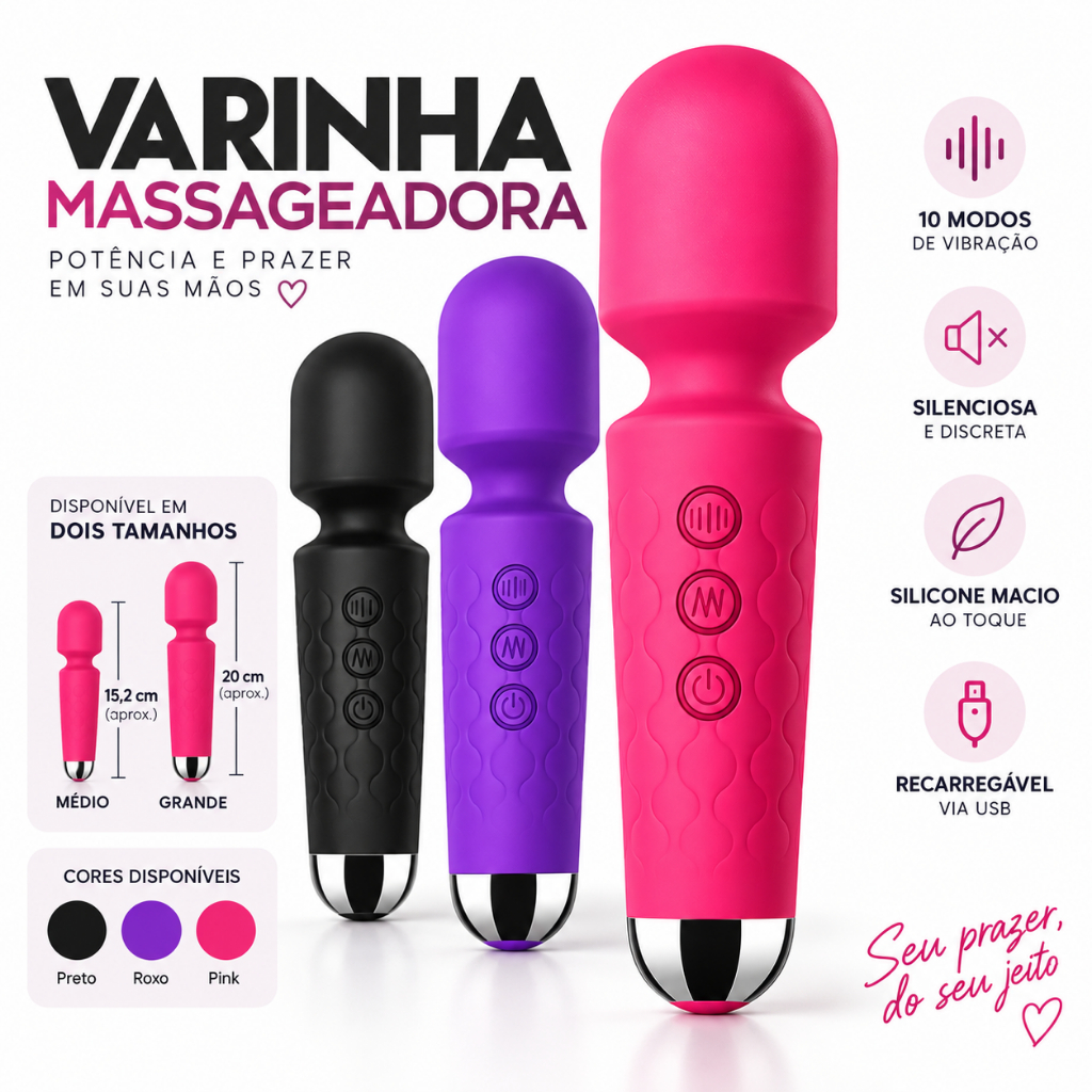 Varinha Mágica Vibrador Feminino Massageador Recarregável USB Excita Estimula Clitóris Corpo Fetiche Sex Shop