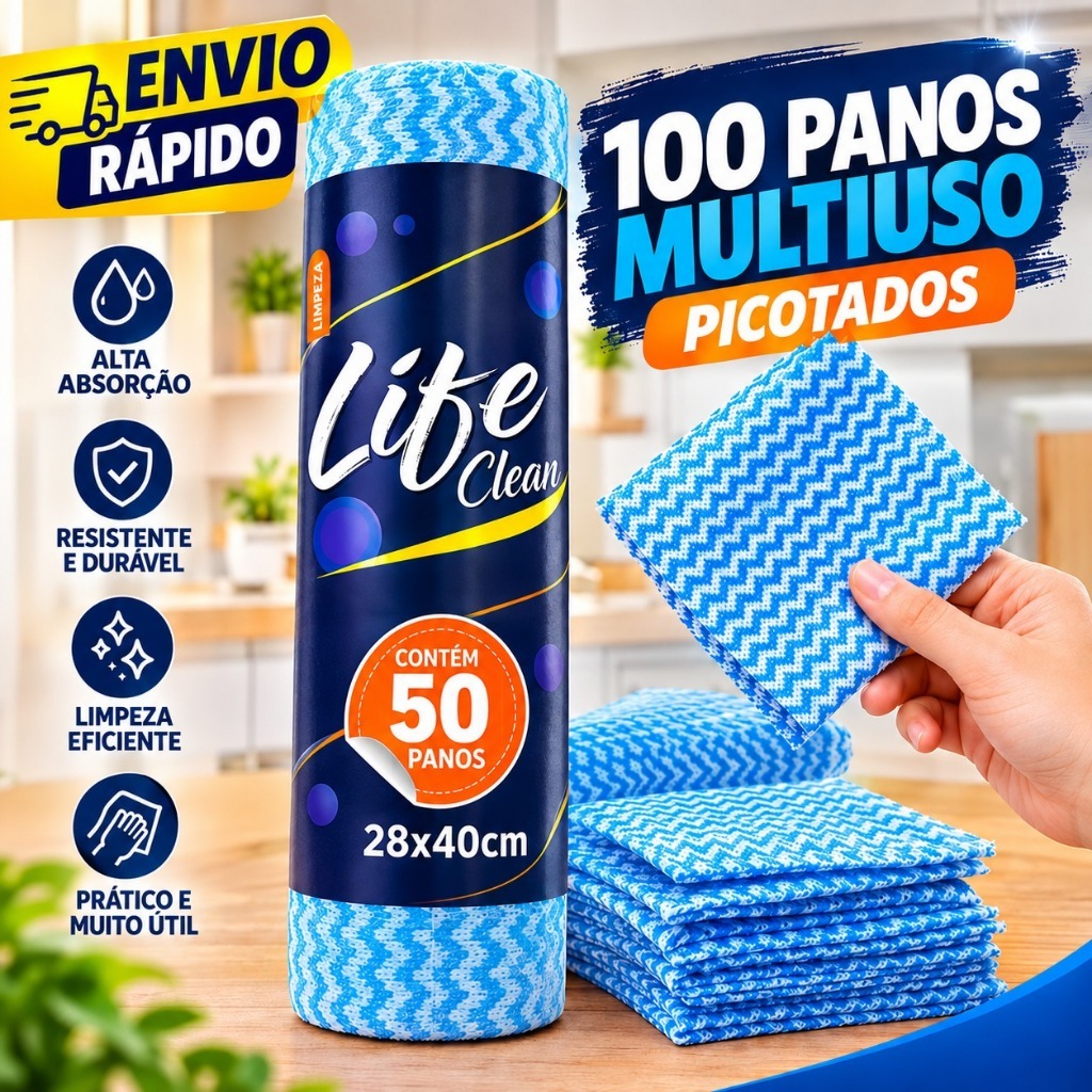 Pano Multiuso Picotado 100 Unidades 28x40cm Alta Absorção Reutilizável Limpeza Cozinha