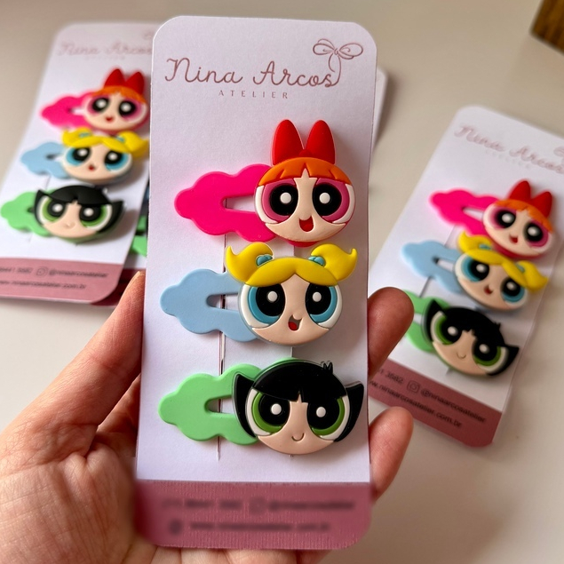 CARTELA COM 3 TICTAC INFANTIL - MENINAS SUPER PODEROSAS - LINDINHA, FLORZINHA E DOCINHO