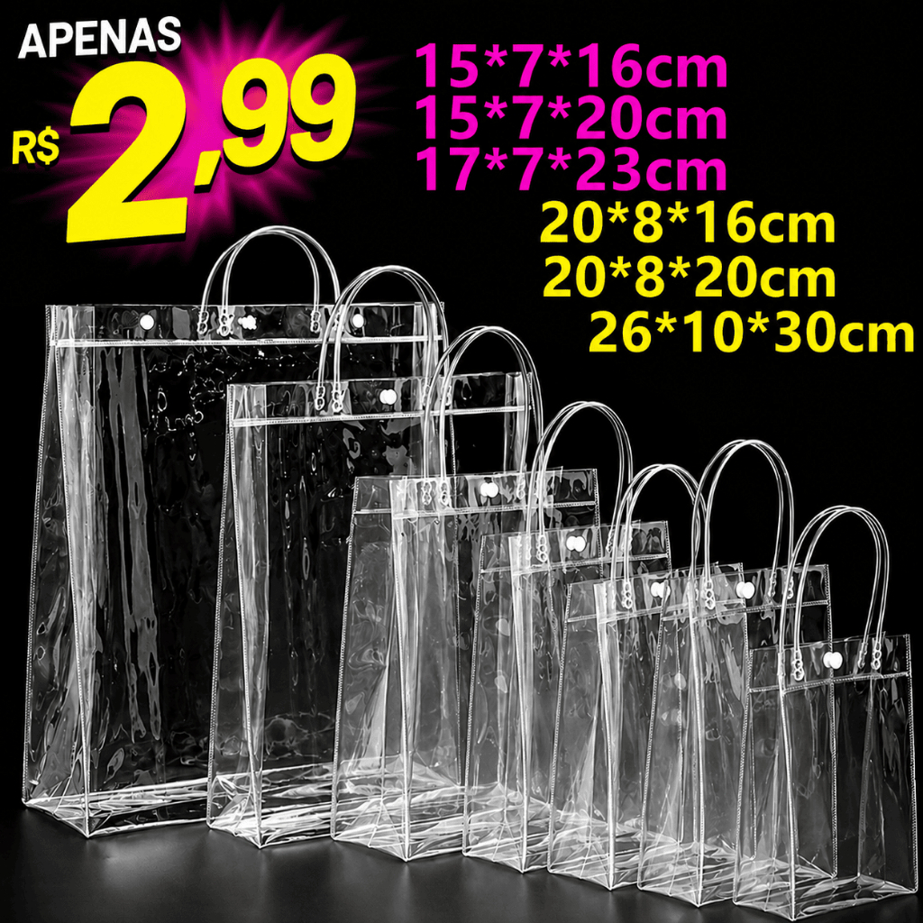 5/10/15 Sacos de Presente PVC Transparente com Alças Reutilizáveis para Dia dos Namorados Festa Junina Aniversário