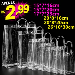 5/10/15 Sacos de Presente PVC Transparente com Alças Reutilizáveis para Dia dos Namorados Festa Junina Aniversário