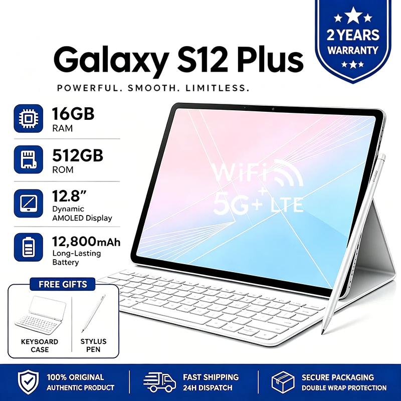 Tablet Galaxy S12 Plus -12.8 inch 16GB+512GB Android 16 12800mAh Ideal para Estudos e Jogos Combo com Teclado e Mouse