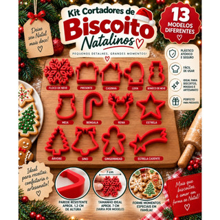 Kit Cortadores de Biscoito Natalinos 13 Modelos 6cm Formas de Natal Cortador para Biscoitos Massas Confeitaria