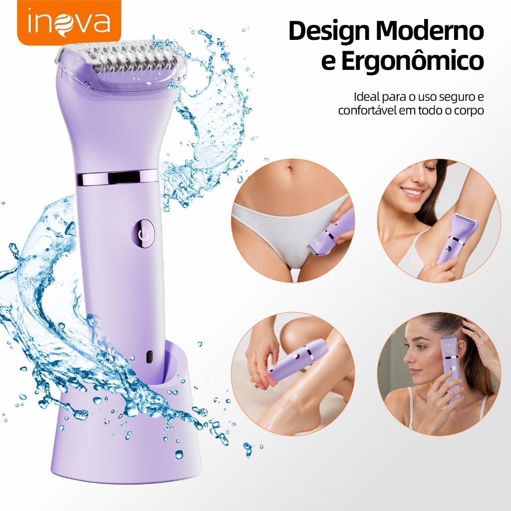 Inova Depilador Aparador Feminino Intimo remoção de pelos Elétrico 4 em 1 Sem fio Indolor mulheres Roxo — imagem 2 de 2