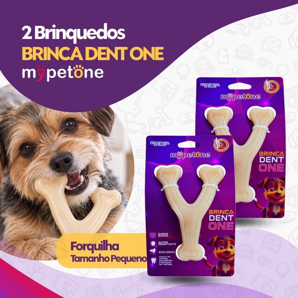 Kit 2 Brinquedo Osso Bamboo Brinca Dent One Sabor Bacon - Forquilha - Pequeno