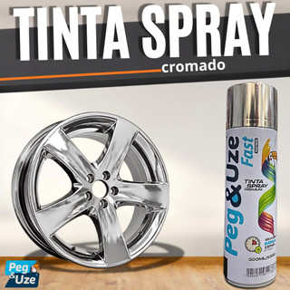 Spray Tinta Cromado Brilhante 400ml peg&Uze Metalizada Automotiva Carro Moto Roda Chapas Bike