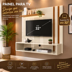 Painel para TV até 32 Polegadas Light Rack Suspenso Sala Quarto Moderno