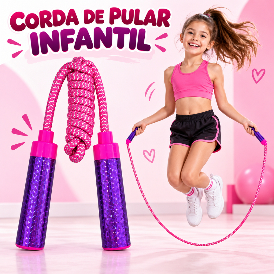 Corda de Pular Infantil 1,90m com Cabo Colorido Brinquedo.